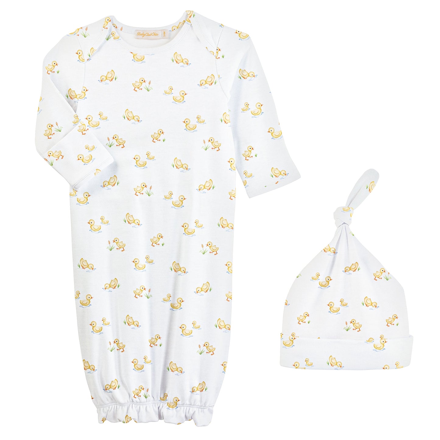 Printed Gown & Hat Set, Baby Duckies