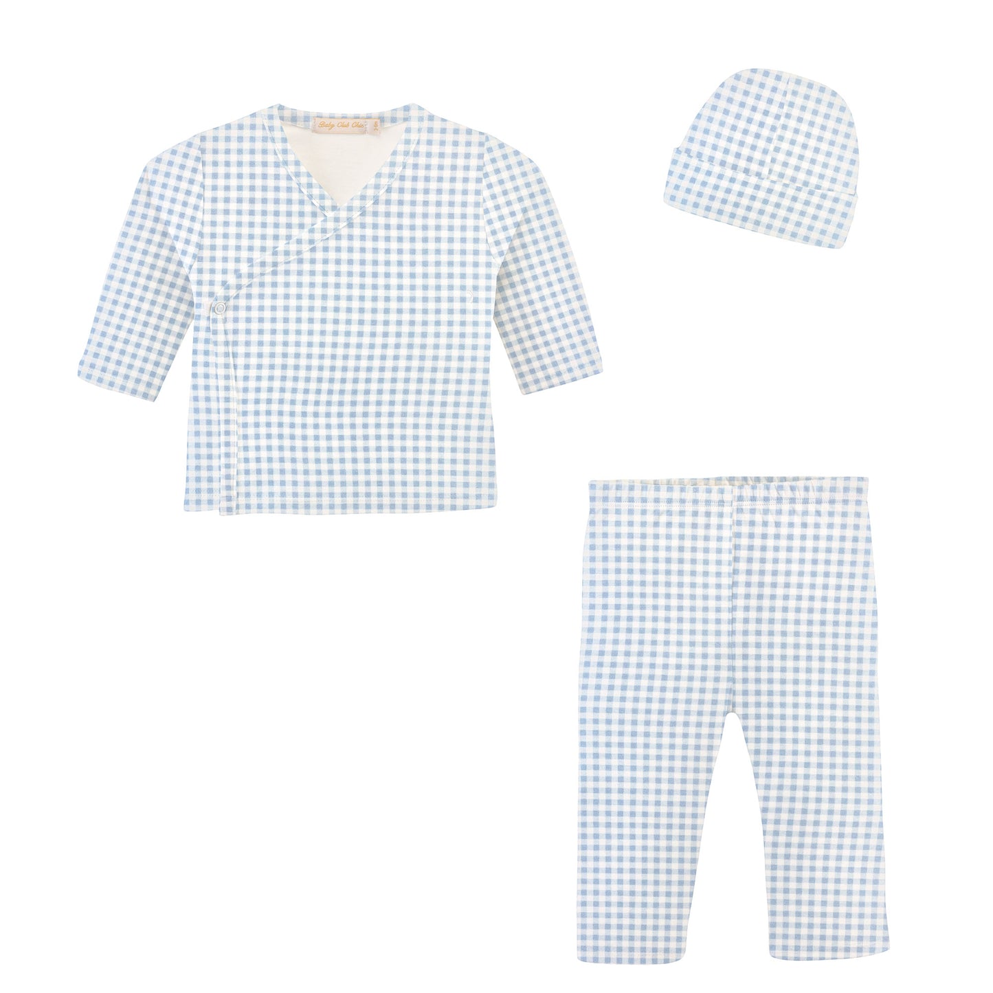 Printed Take Me Home & Hat Set, Blue Mini Checks