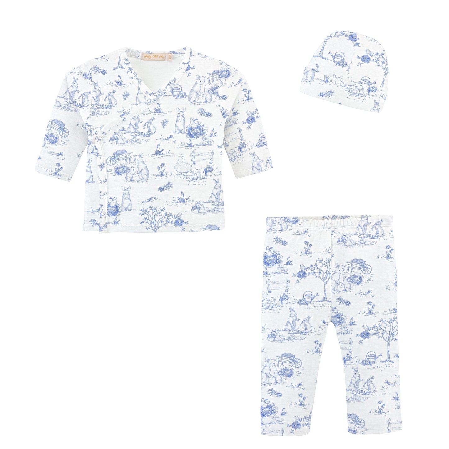 Printed Take Me Home & Hat Set, Blue Toile Bunnies