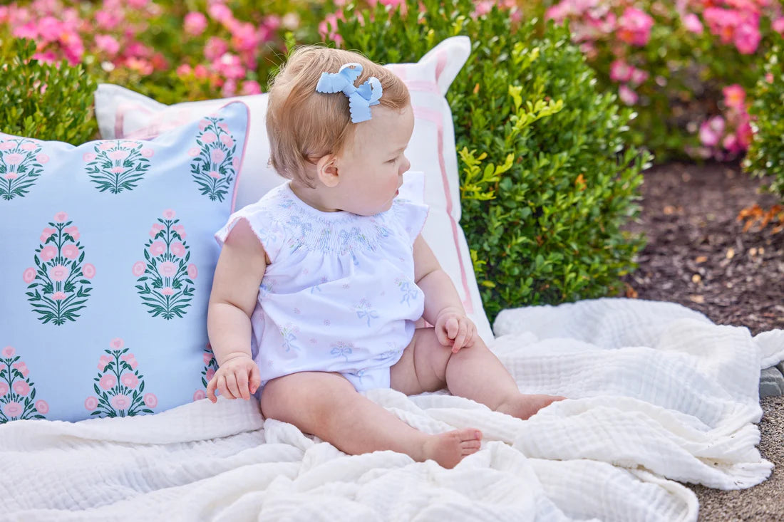 Smocked Bishop Bubble - Blue Bow Bouquet