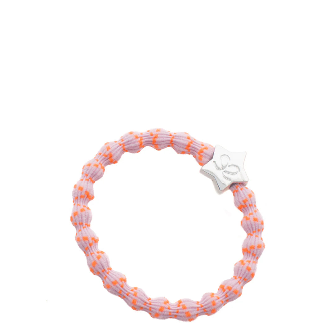 Bangle Band, Silver Star, Neon Orange on Pink
