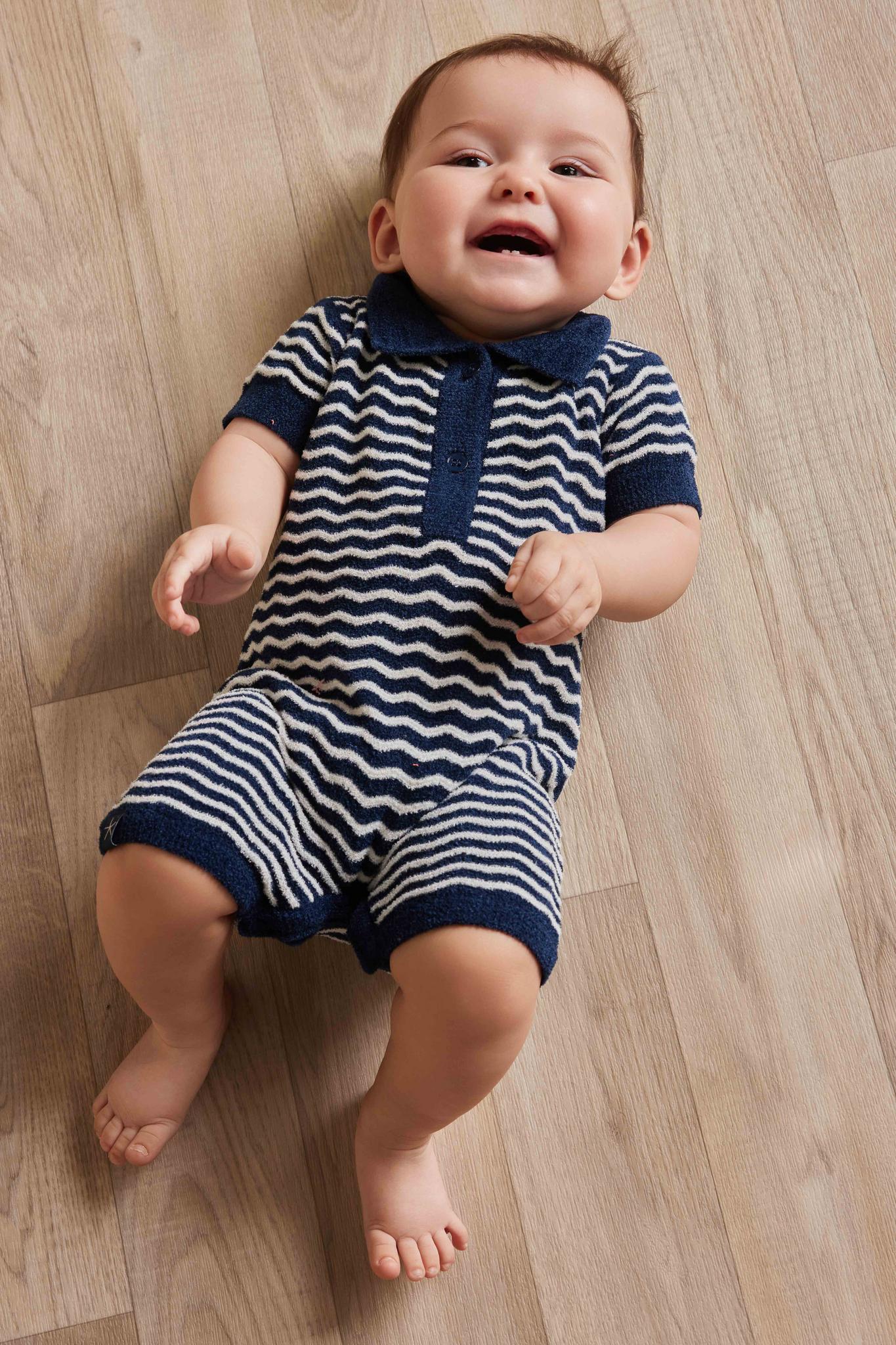 CozyChic Ultra Lite® Wavy Baby Onesie, Marine/Pearl