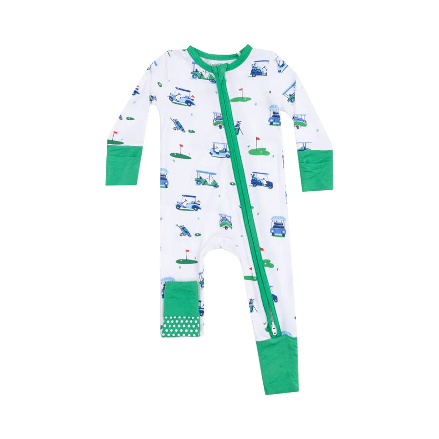 2 Way Zipper Romper, Vintage Golf Carts Blue