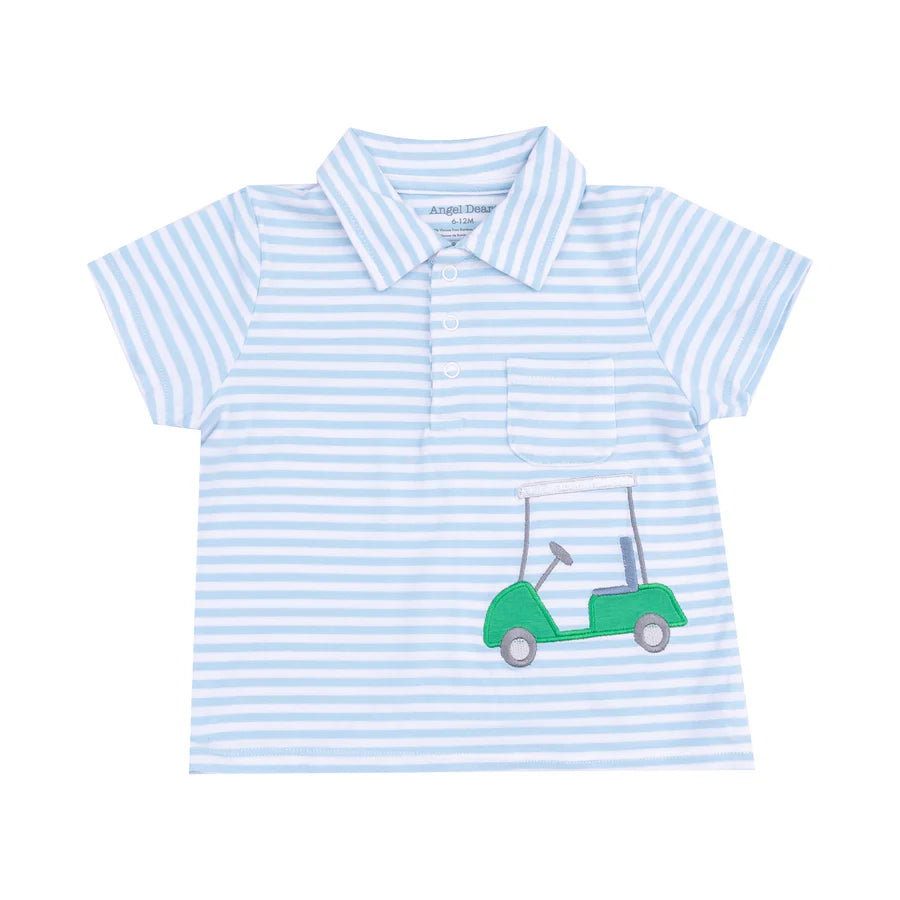 POLO SHIRT WITH APPLIQUE AND BAMBOO SHORT - GOLF BLUE STRIPE