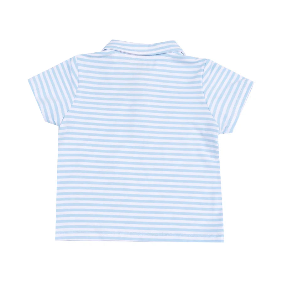 POLO SHIRT WITH APPLIQUE AND BAMBOO SHORT - GOLF BLUE STRIPE