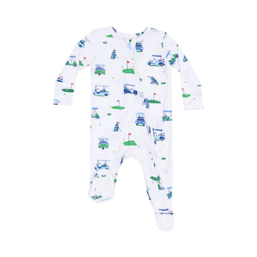 2 Way Zipper Footie, Vintage Golf Carts Blue