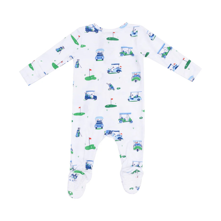 2 Way Zipper Footie, Vintage Golf Carts Blue