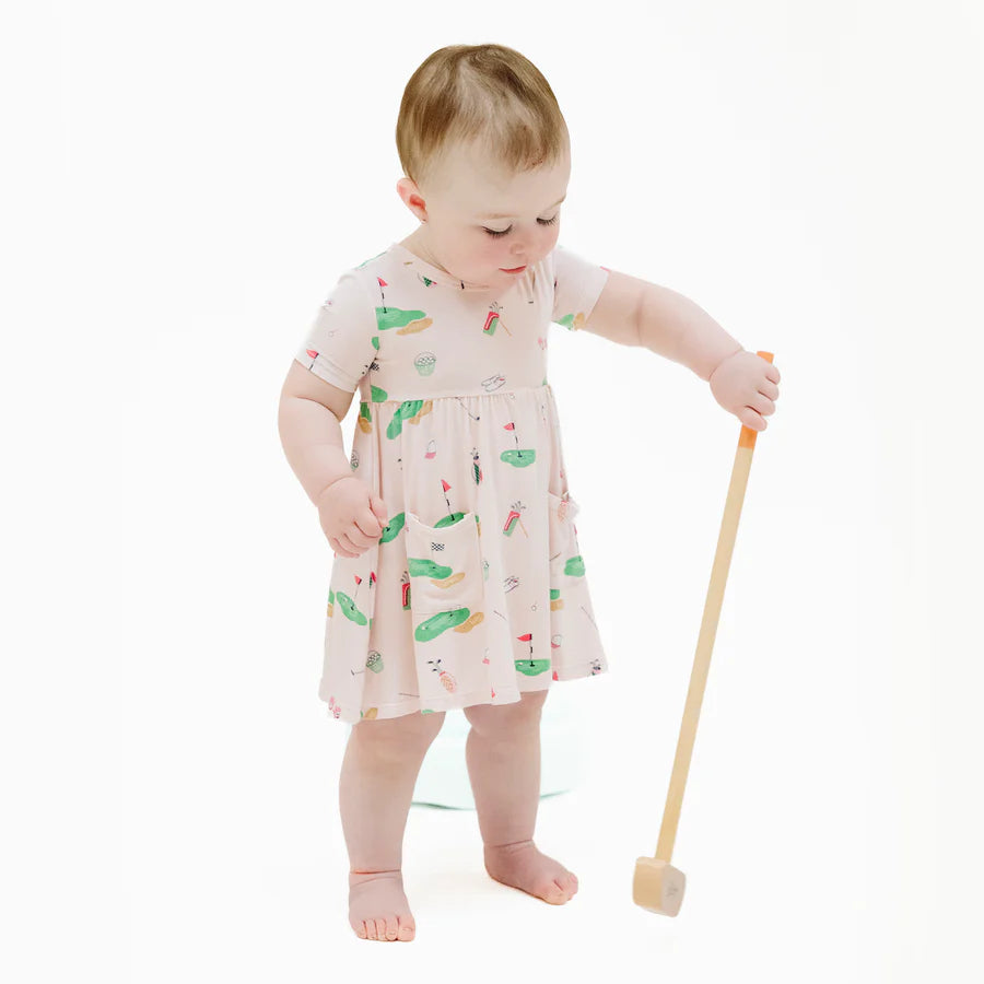 SHORT SLEEVE TWIRLY DRESS - GOLF THINGS PINK