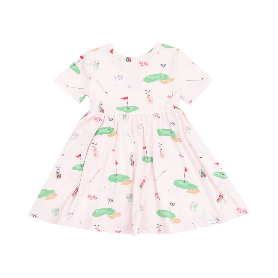 SHORT SLEEVE TWIRLY DRESS - GOLF THINGS PINK