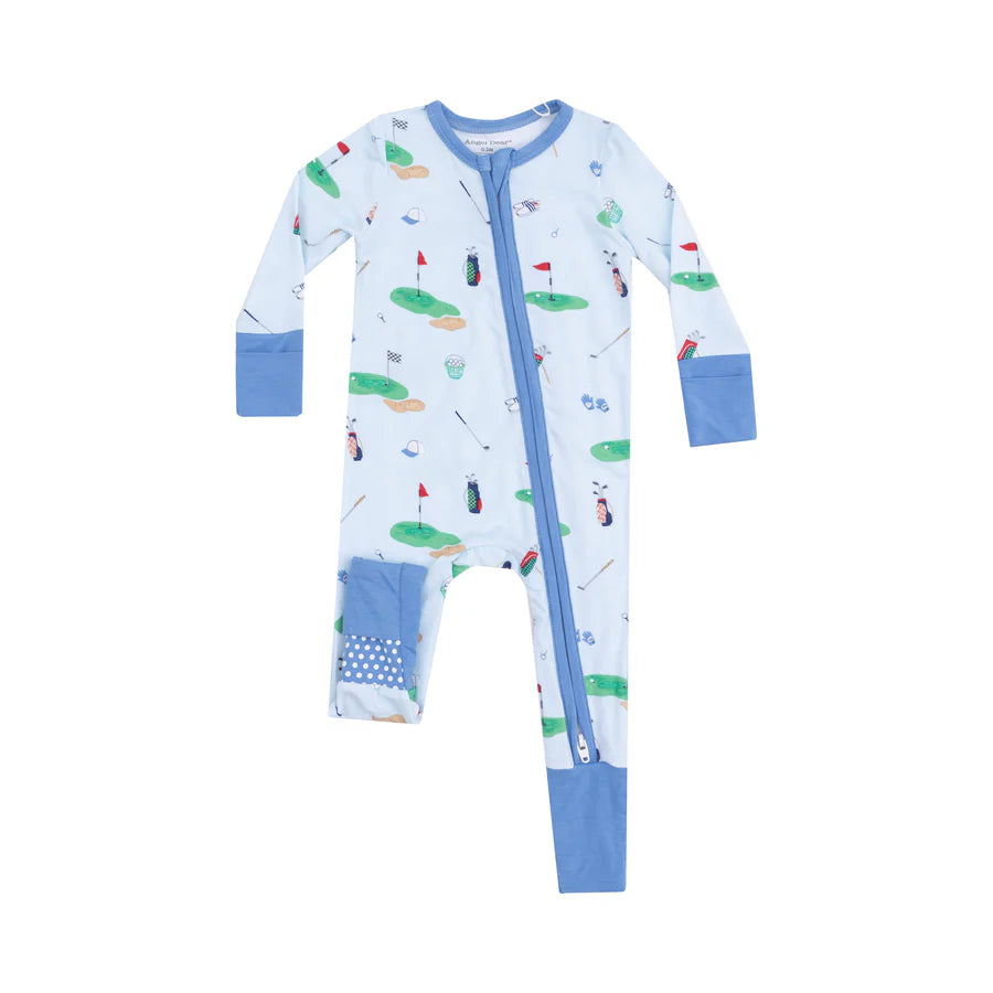 2 Way Zipper Romper, Golf Things Blue