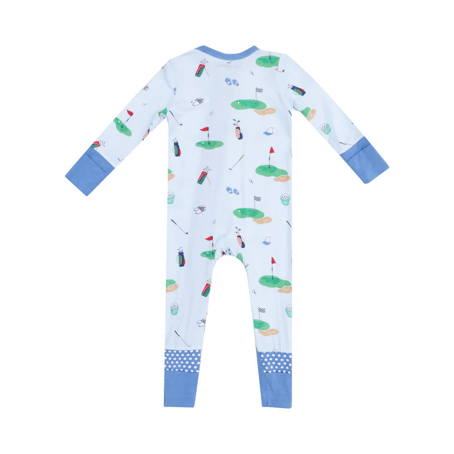 2 Way Zipper Romper, Golf Things Blue