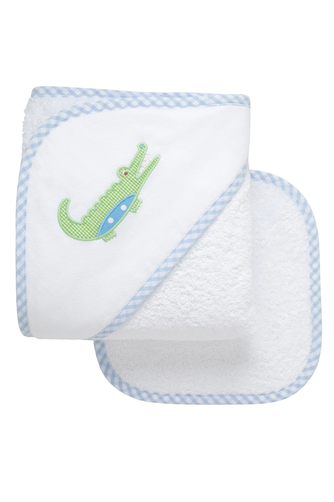Alligator Applique Hooded Towel & Washcloth Set, Blue