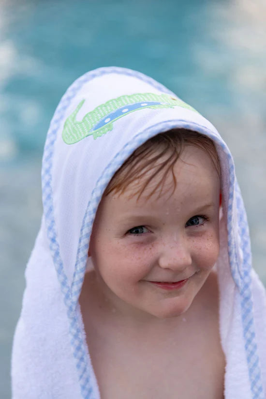 Alligator Applique Hooded Towel & Washcloth Set, Blue