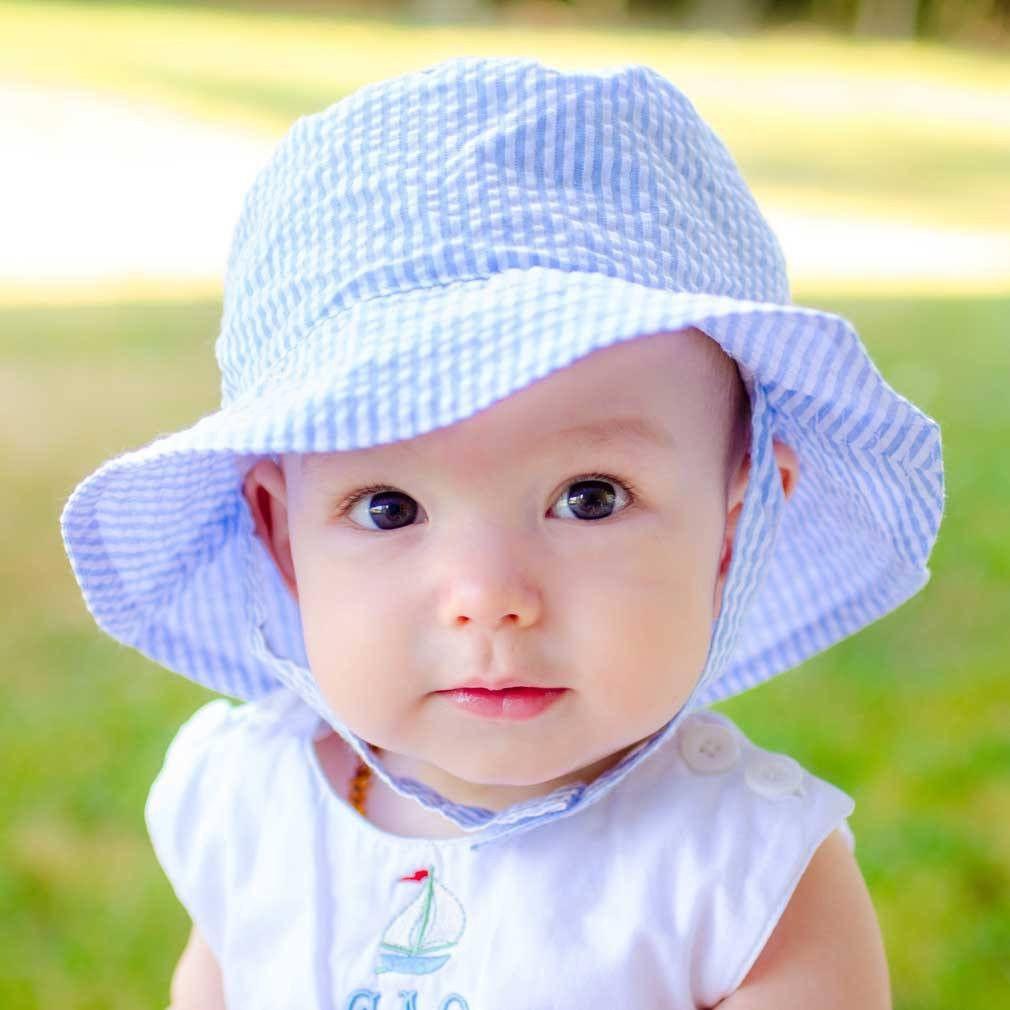 Light Blue Stripe UPF 25+ Seersucker Bucket Hat