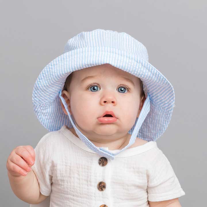 Light Blue Stripe UPF 25+ Seersucker Bucket Hat