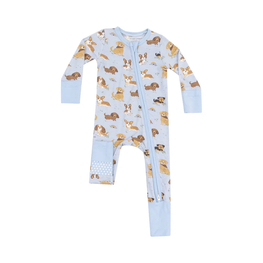 2 Way Zipper Romper, Best Friend Dogs Blue