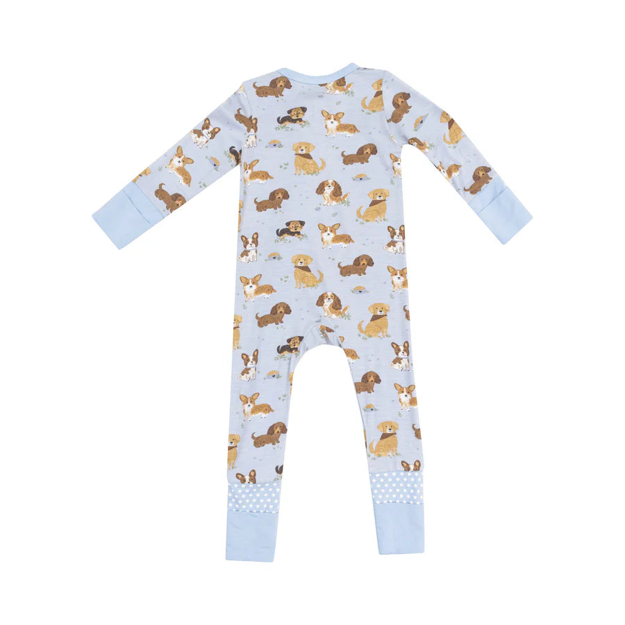 2 Way Zipper Romper, Best Friend Dogs Blue