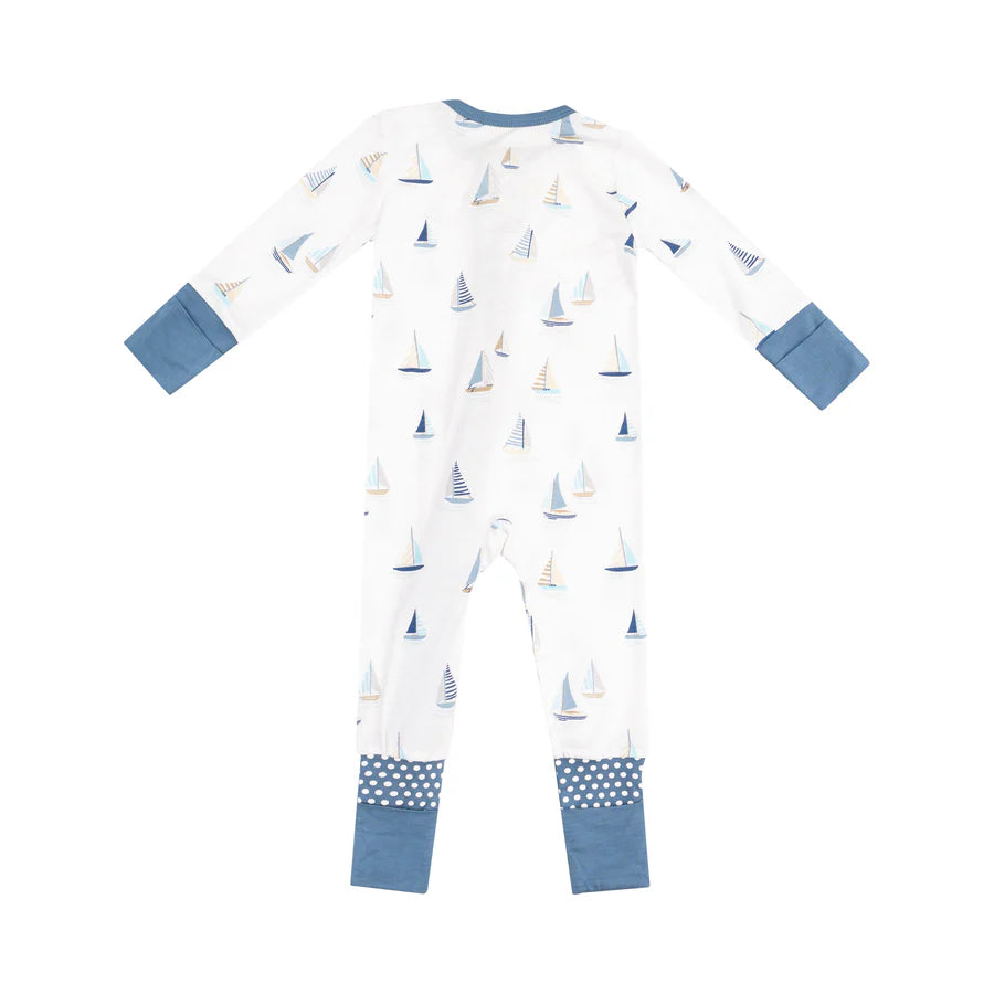 2 Way Zipper Romper, Sailboats Blue