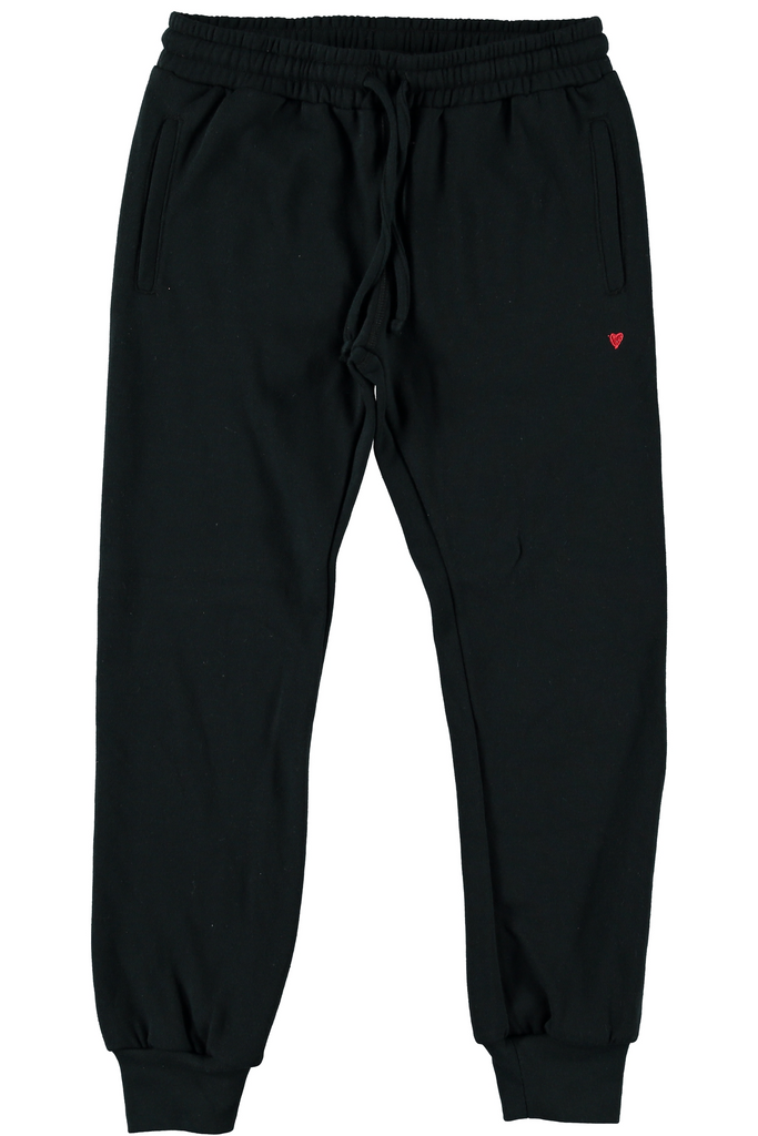 Heart Embroidered Sweatpants, Black - Lily Pad
