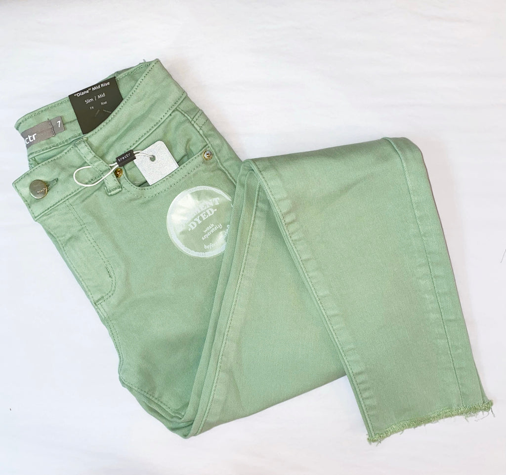 Diane Mid Rise Fray Hem Skinny Jean, Frost Green - Lily Pad