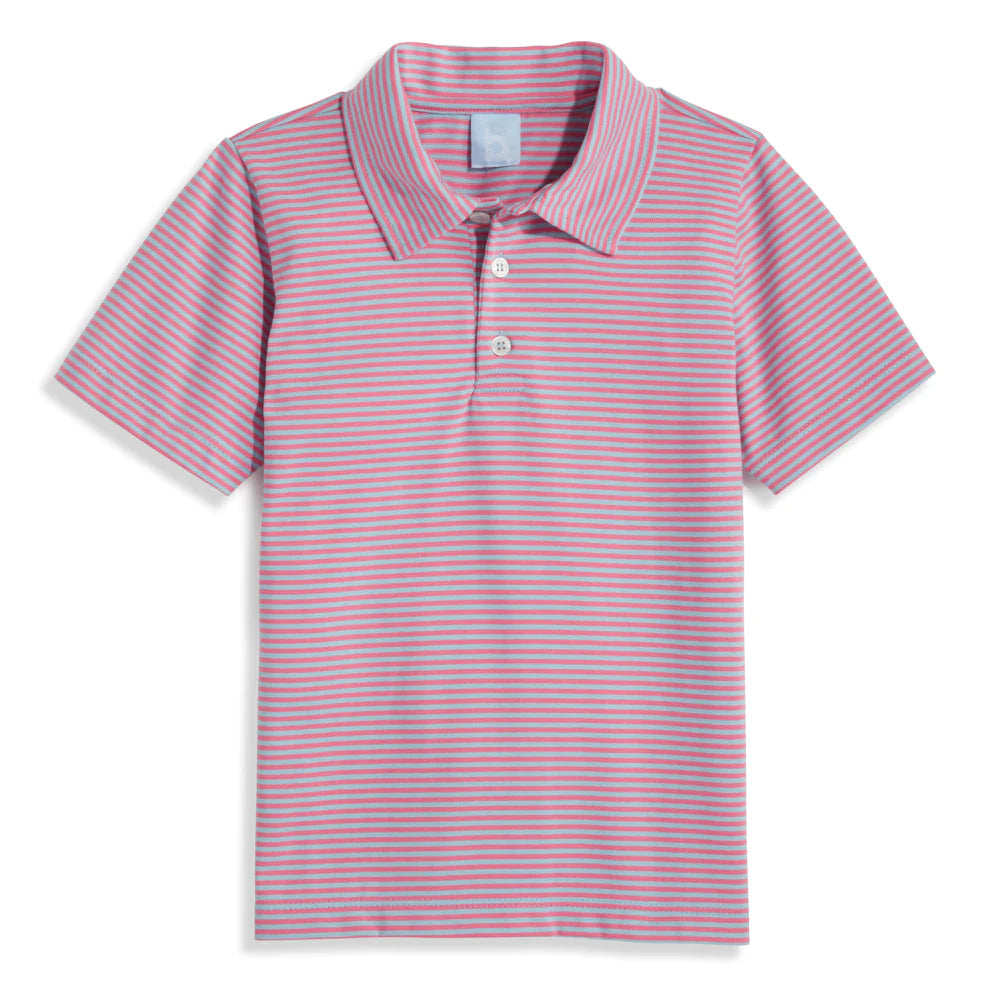 Striped Jersey Polo, Blue/Coral Thin Stripe - Lily Pad