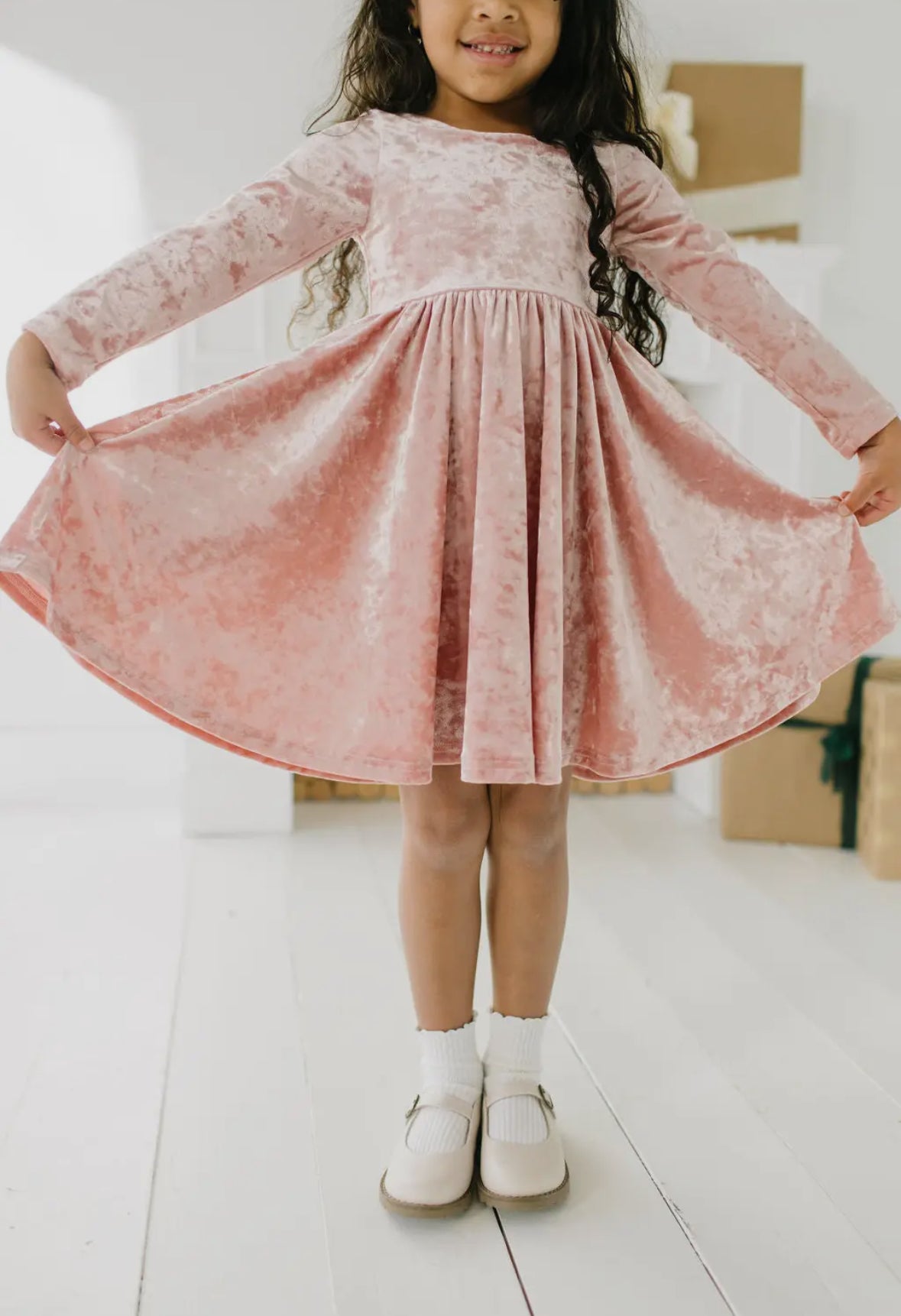 Gwendolyn Twirl Dress in Crushed Blush Velvet