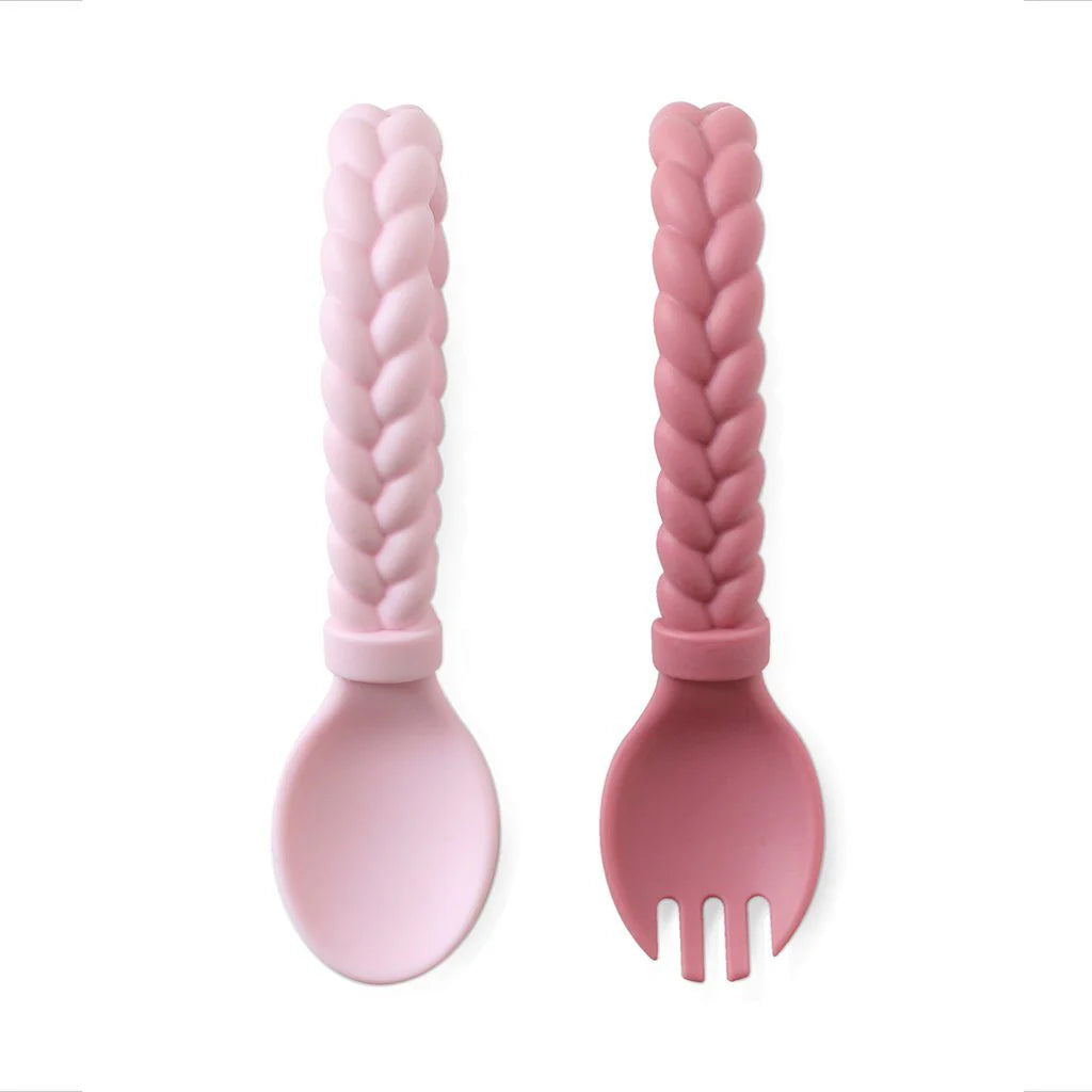 Sweetie Spoons™  Silicone Baby Fork + Spoon Set, Pink