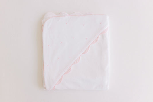 Hooded Towel, Pink Embroidered Dots