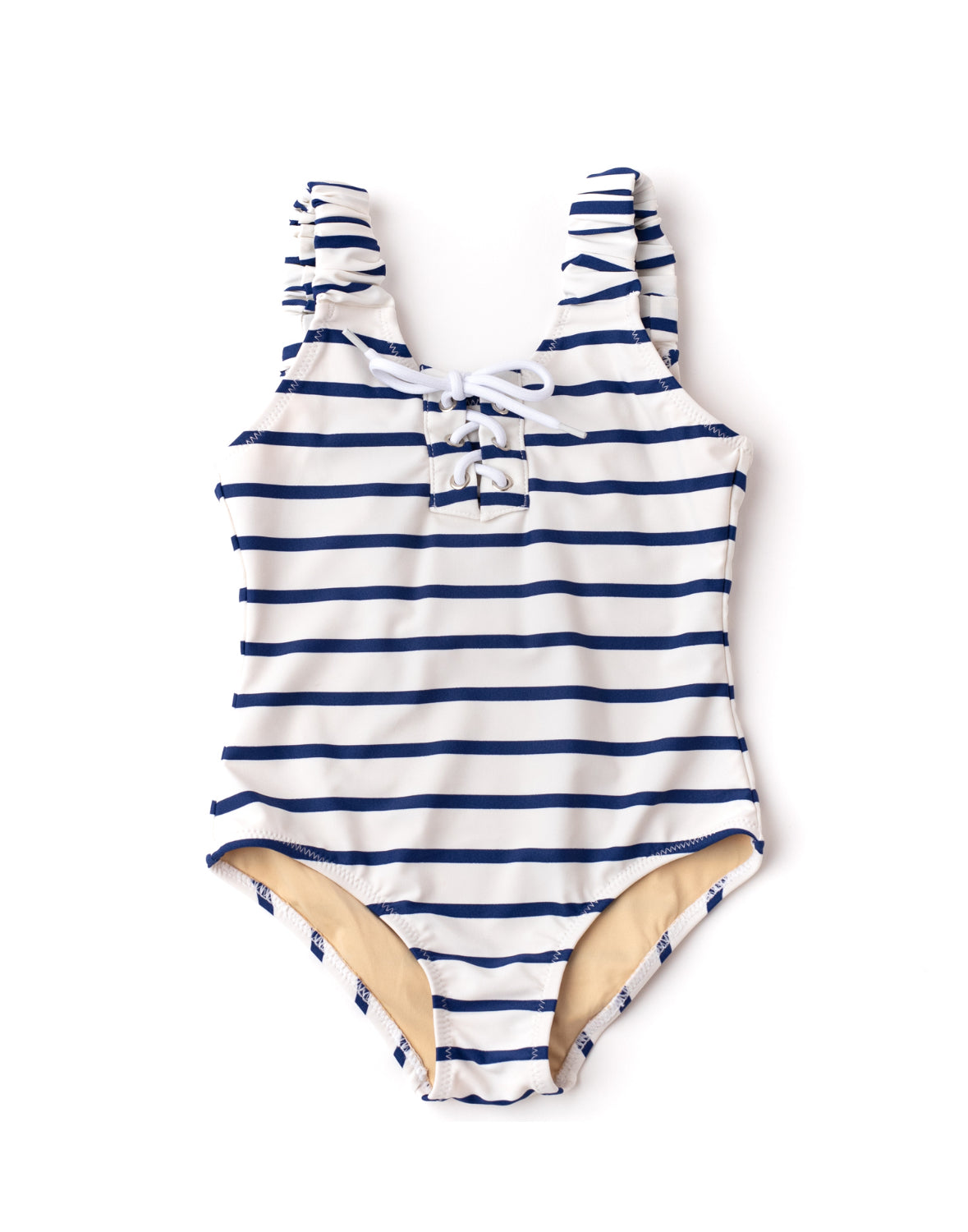 Lace Up 1-Piece Bathing Suit, Nautical Stripe