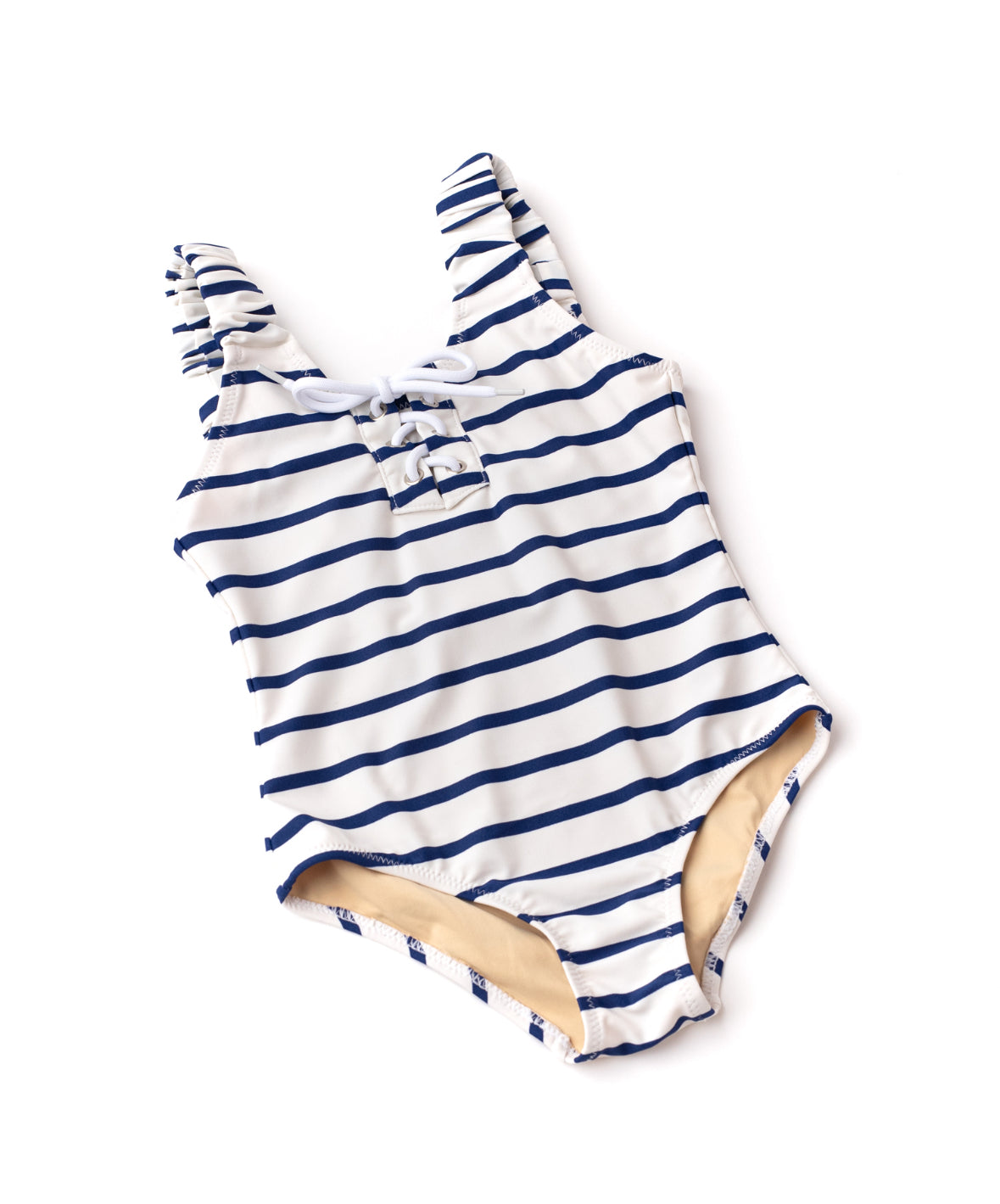 Lace Up 1-Piece Bathing Suit, Nautical Stripe