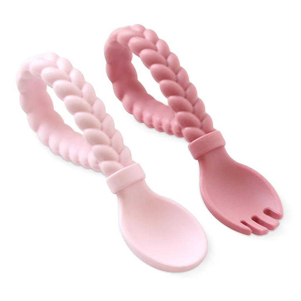 Sweetie Spoons™  Silicone Baby Fork + Spoon Set, Pink