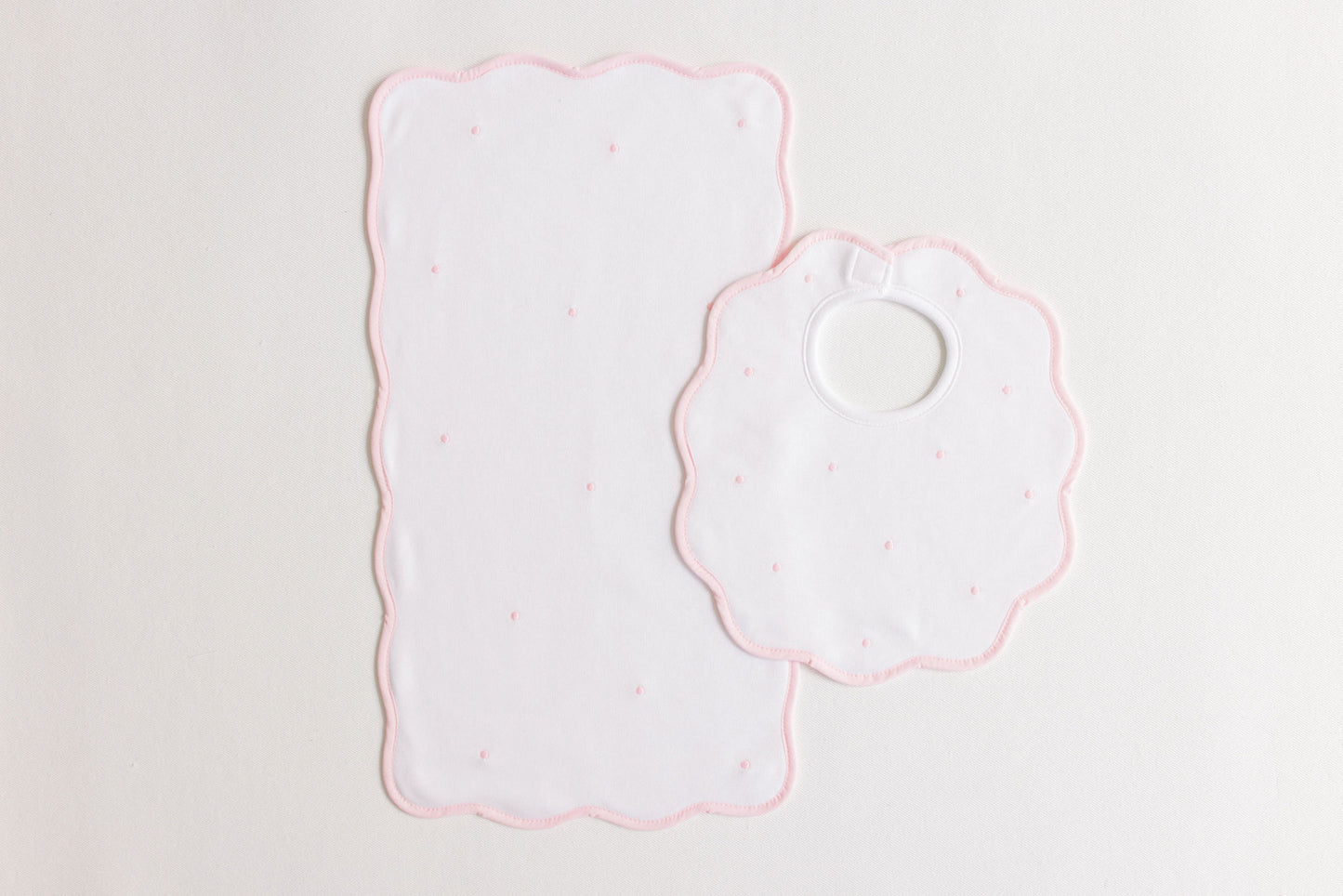 Bib & Burp Set, Pink Embroidered Dots