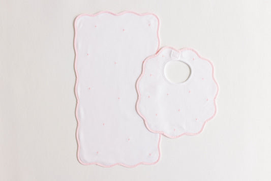 Bib & Burp Set, Pink Embroidered Dots