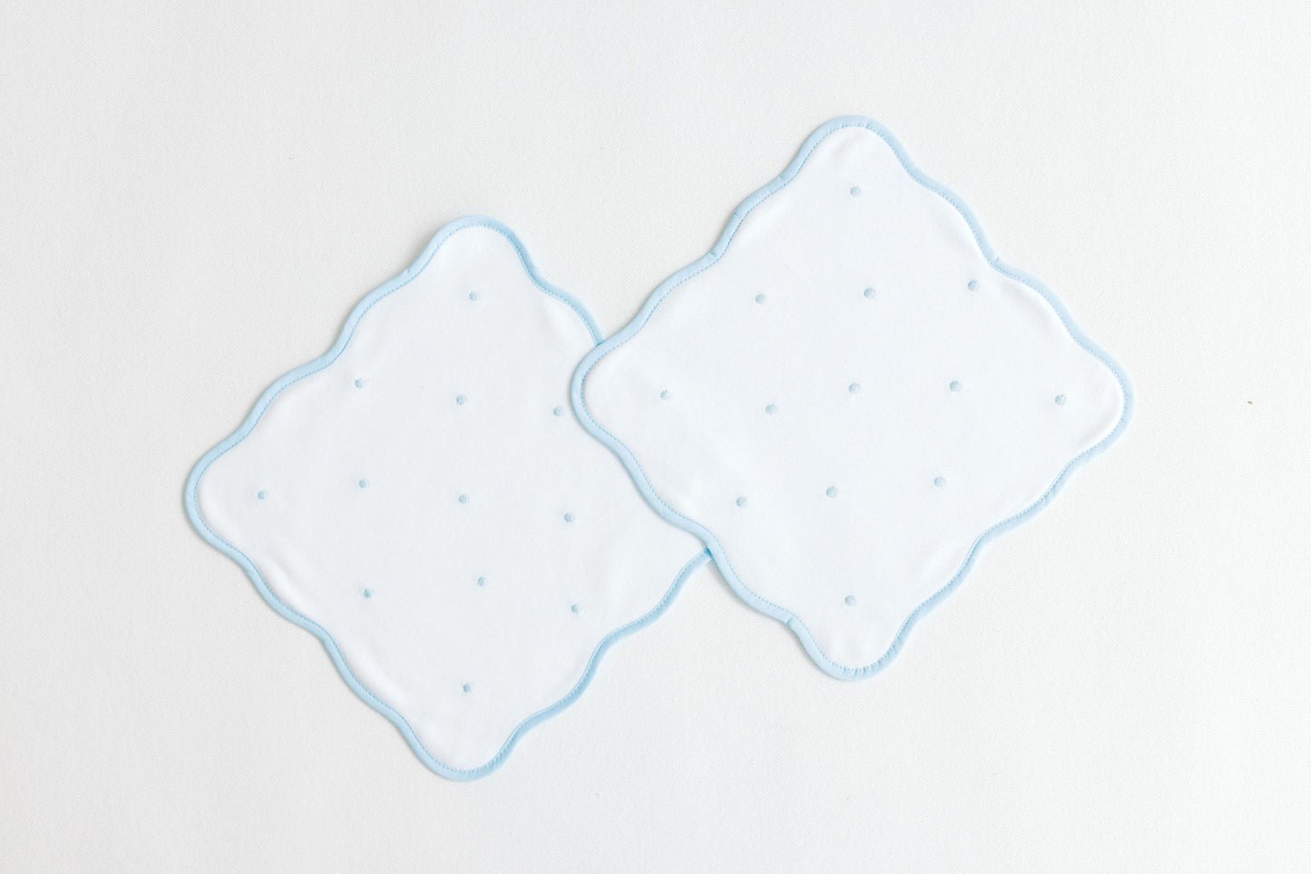 Washcloth Set, Blue Embroidered Dots