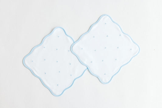 Washcloth Set, Blue Embroidered Dots