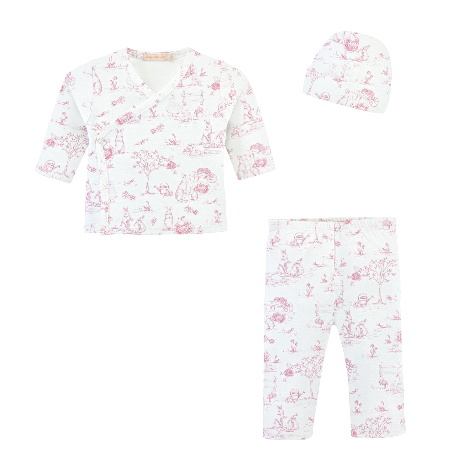 Printed Take Me Home & Hat Set, Pink Toile Bunnies