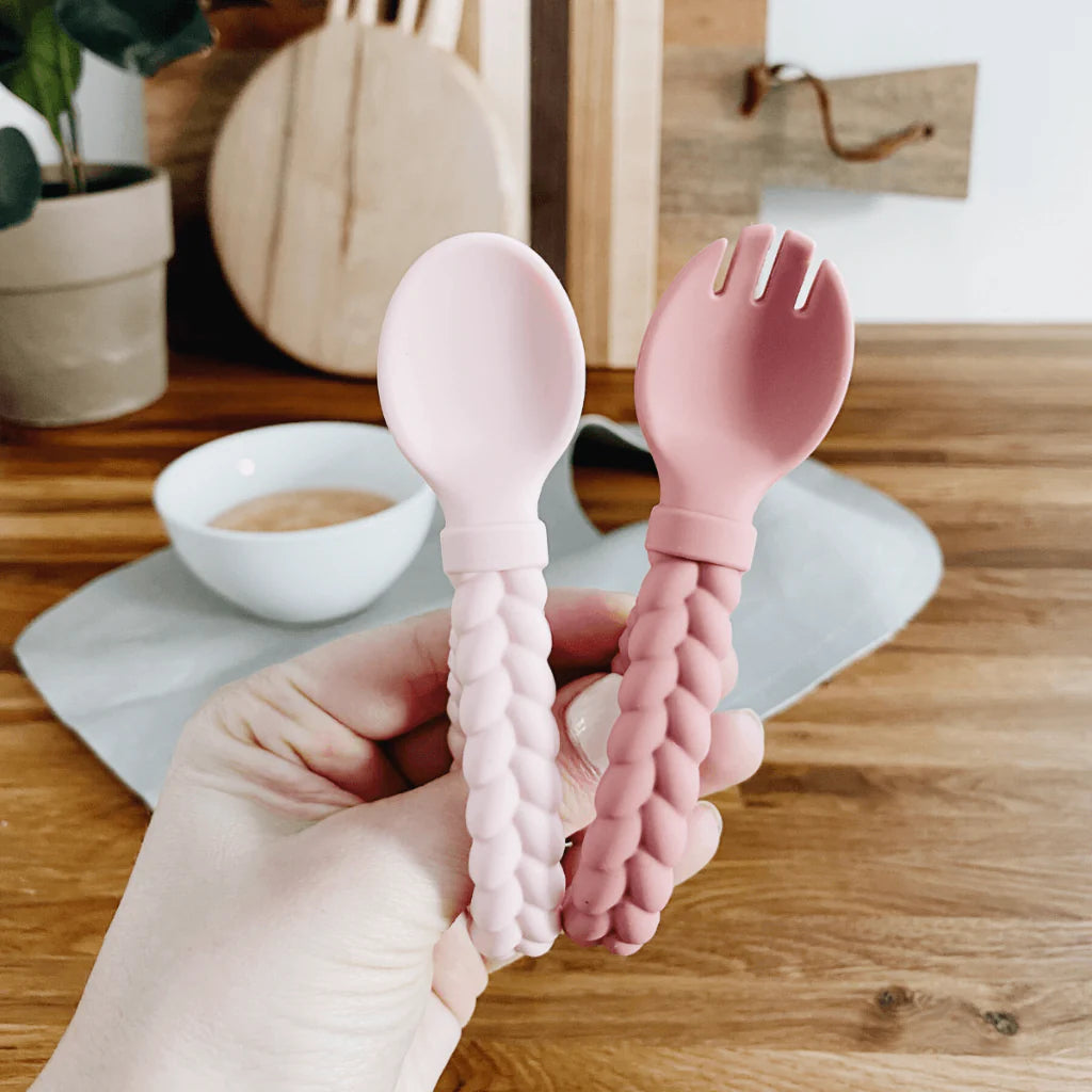 Sweetie Spoons™  Silicone Baby Fork + Spoon Set, Pink