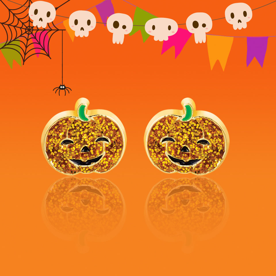 Halloween Glitter Pumpkin Stud Earrings for Girls