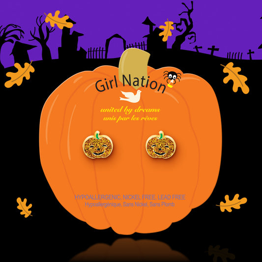 Halloween Glitter Pumpkin Stud Earrings for Girls