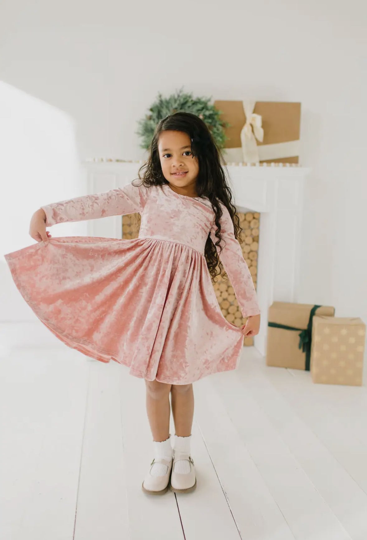 Gwendolyn Twirl Dress in Crushed Blush Velvet