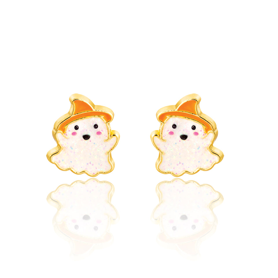 Halloween Glitter Ghost Stud Earrings for Girls