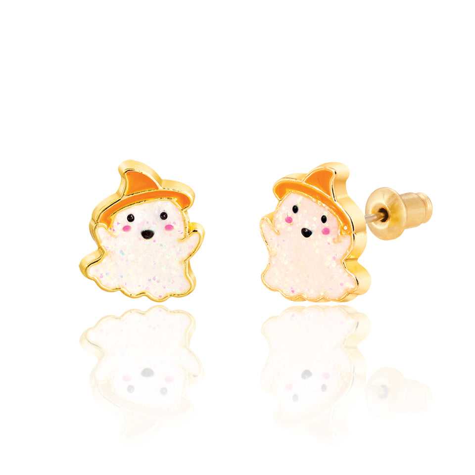 Halloween Glitter Ghost Stud Earrings for Girls