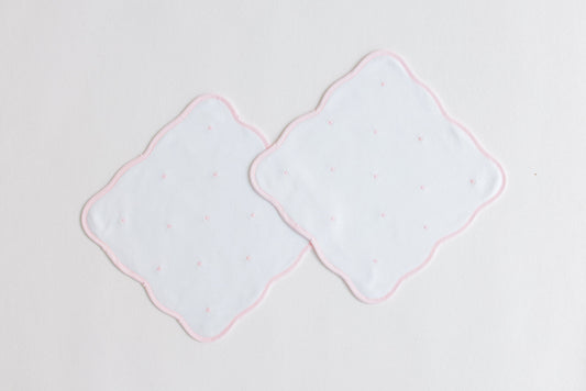 Washcloth Set, Pink Embroidered Dots