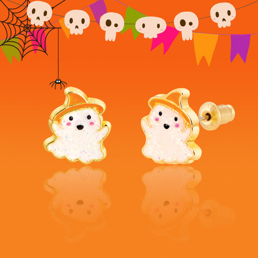 Halloween Glitter Ghost Stud Earrings for Girls