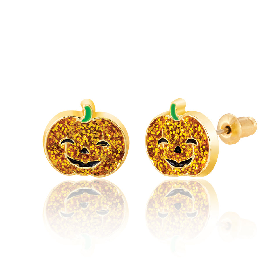 Halloween Glitter Pumpkin Stud Earrings for Girls