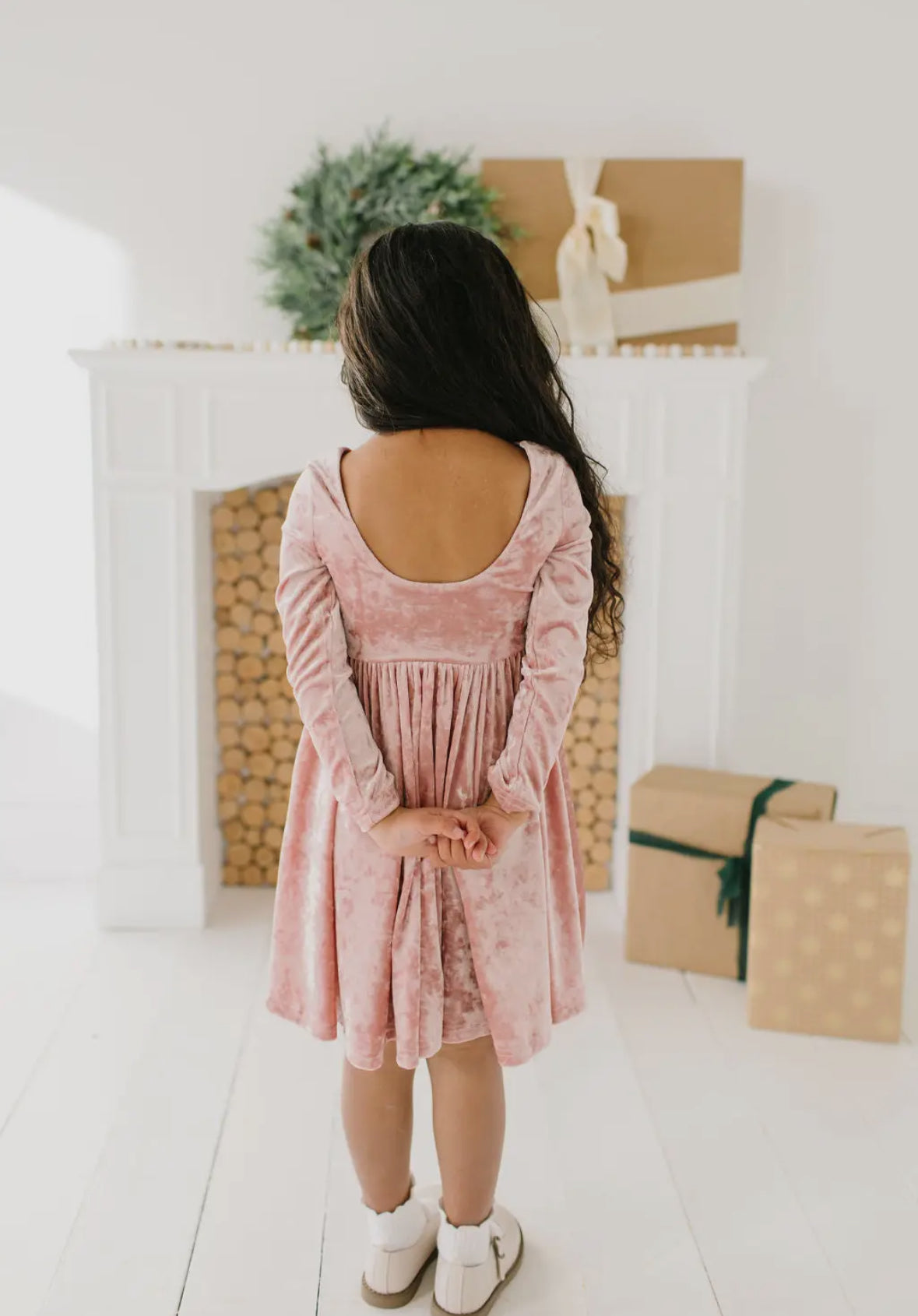 Gwendolyn Twirl Dress in Crushed Blush Velvet