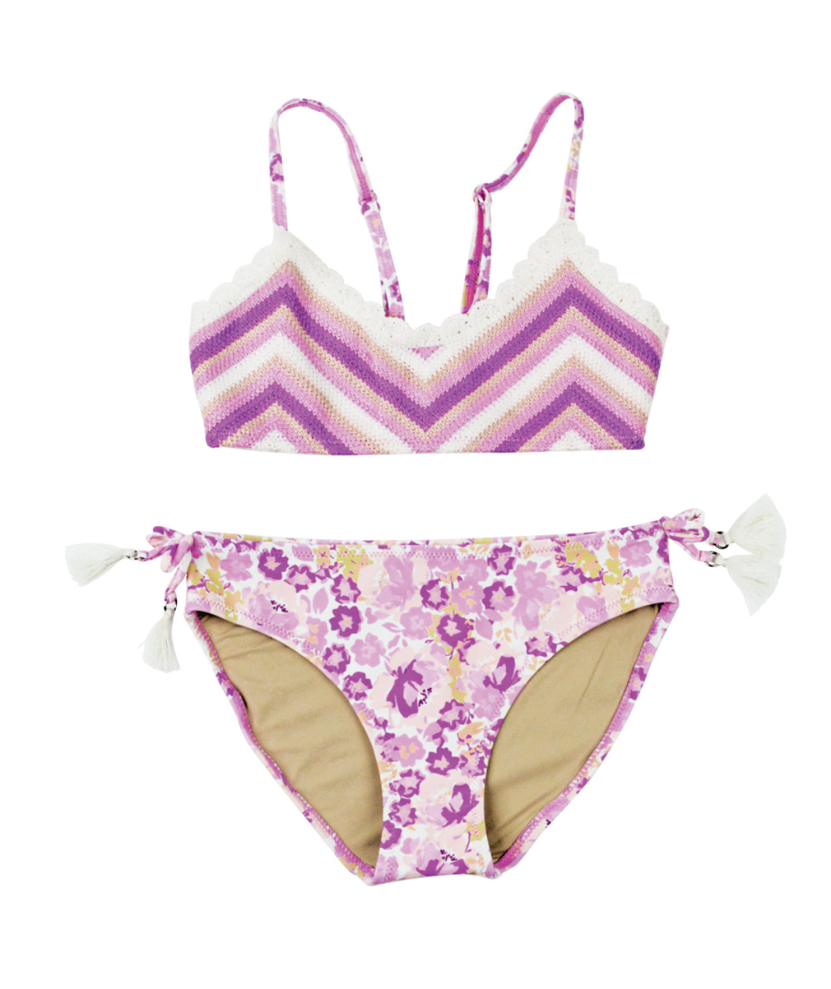 Crochet Tie Back Bikini, Purple Ditsy Floral