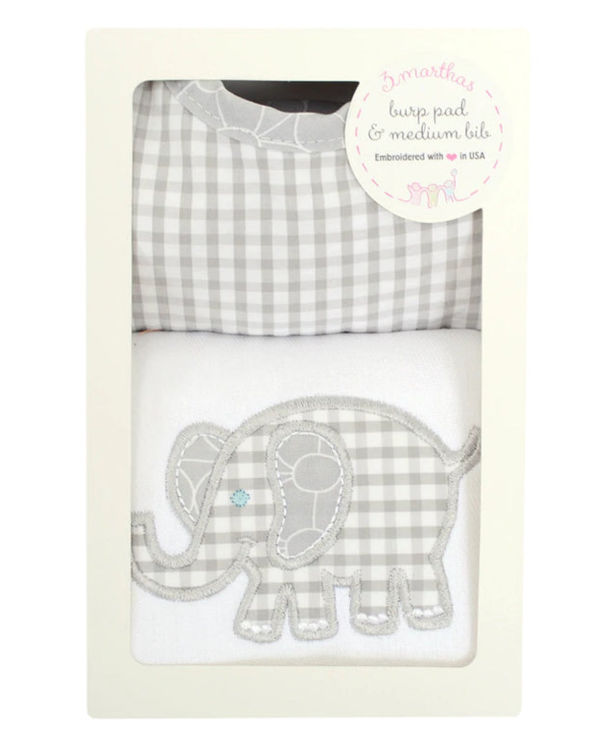 Grey Elephant Medium Bib & Burp Box Set