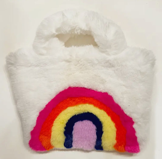 Furry Rainbow Tote, White