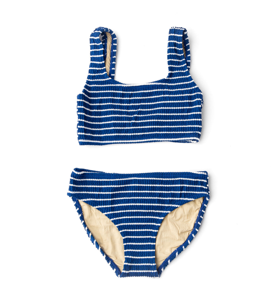 Navy/White Stripe Girls Crinkle Textured Bikini